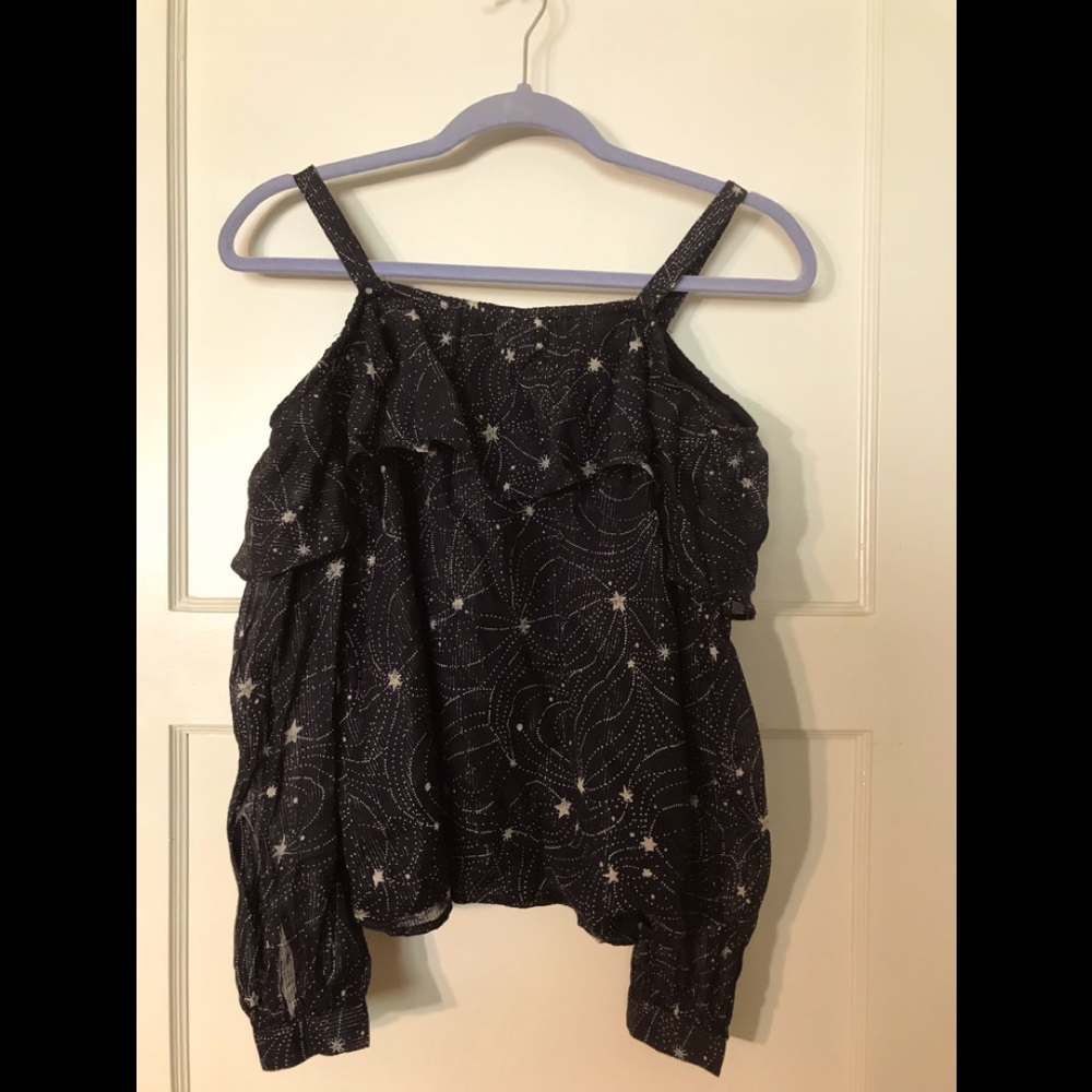 Anthropologie Navy Blue Cold Shoulder stop
